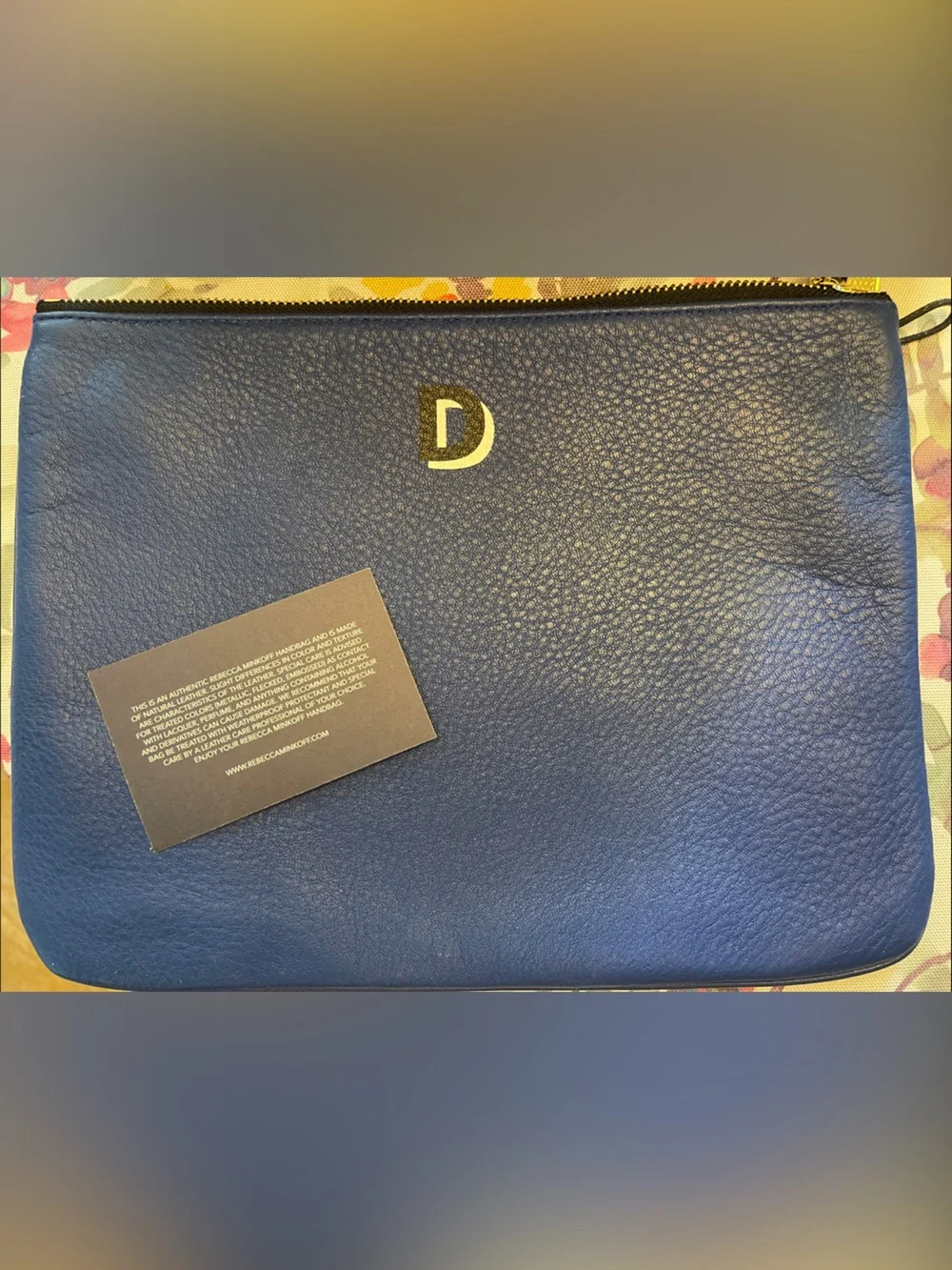 Rebecca Minkoff cobalt blue pebbled leather zip pouch